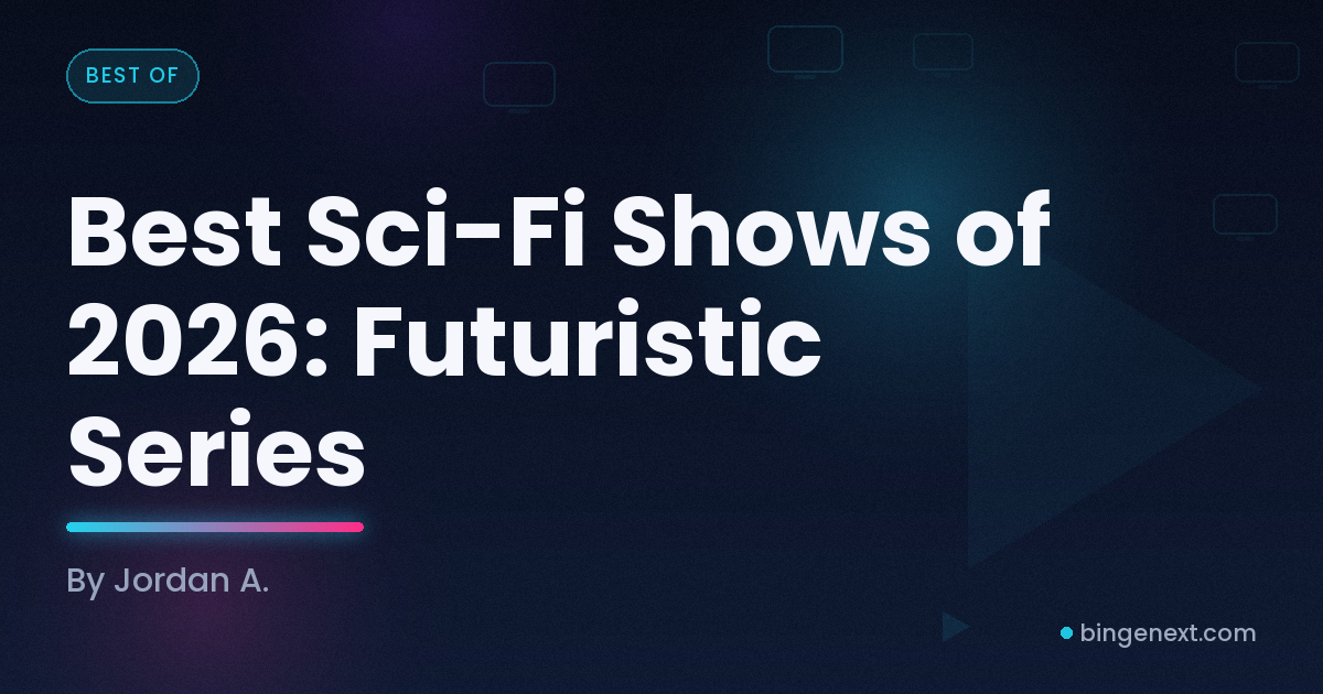 Cover art for the BingeNext guide "Best Sci-Fi Shows of 2026: Futuristic Series", featuring Severance Season 2, 3 Body Problem Season 2 and Foundation Season 3.
