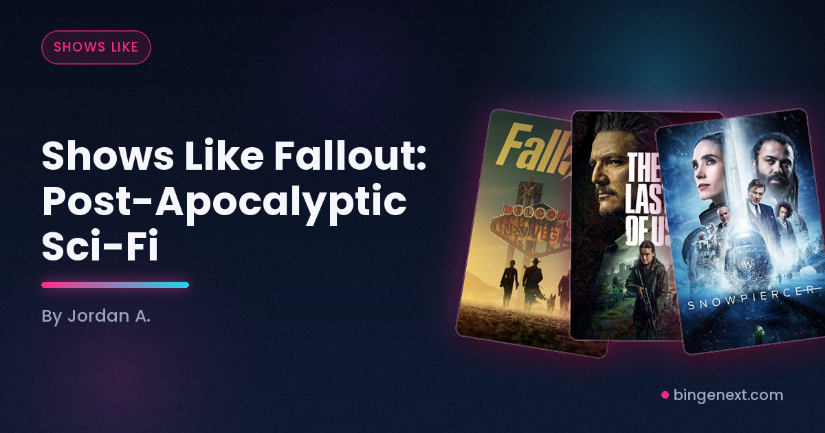 Cover art for the BingeNext guide "Shows Like Fallout: Post-Apocalyptic Sci-Fi", featuring Fallout, The Last of Us and Snowpiercer.