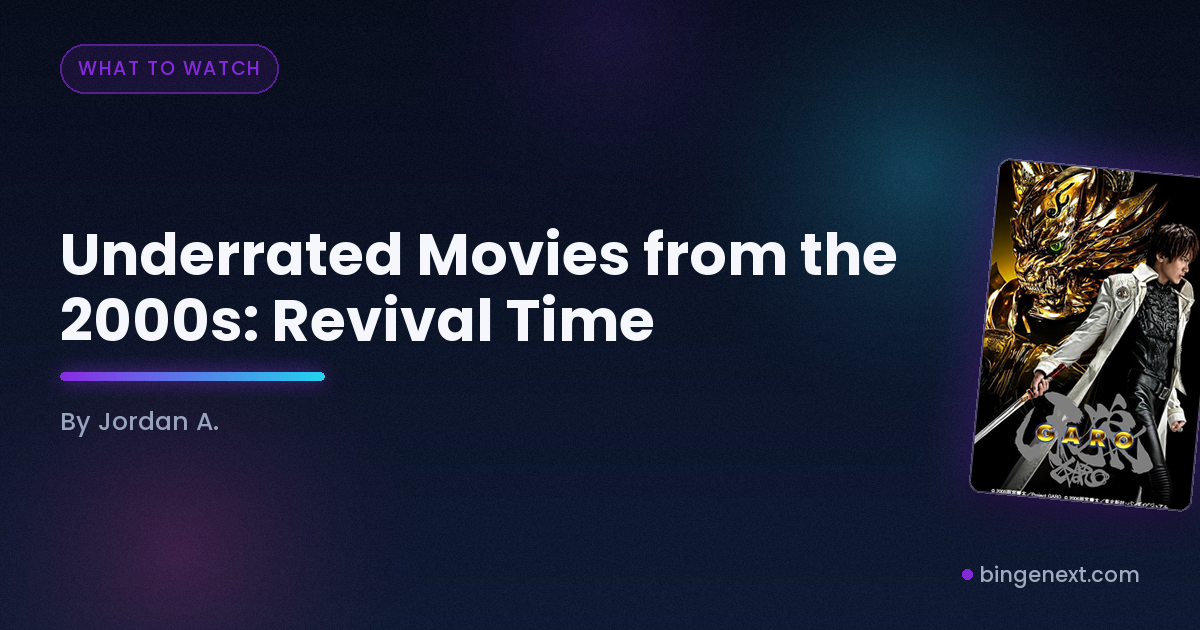 Cover art for the BingeNext guide "Underrated Movies from the 2000s: Revival Time", featuring The Dark Knight, There Will Be Blood and I Heart Huckabees.